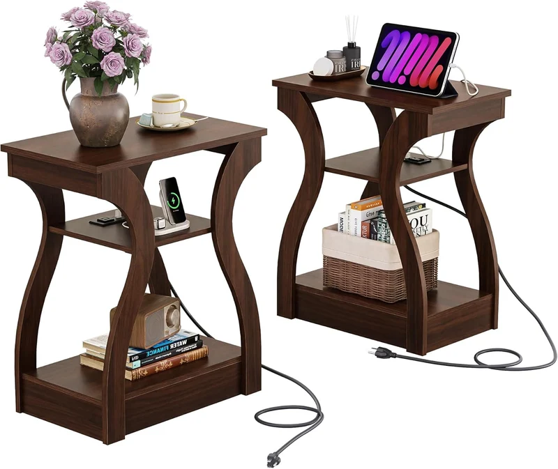 WLIVE End Tables Living Room Set of 2 with Charging Station