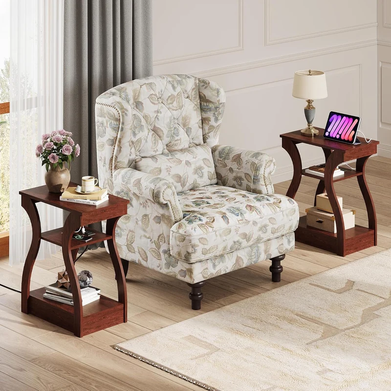 WLIVE End Tables Living Room Set of 2 with Charging Station
