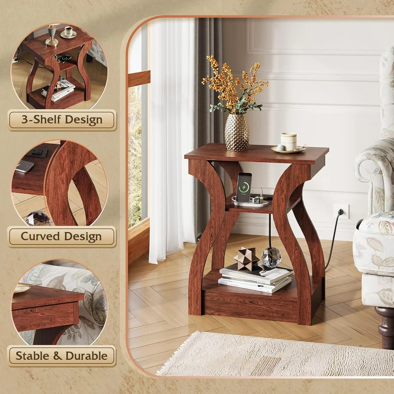 WLIVE End Tables Living Room Set of 2 with Charging Station
