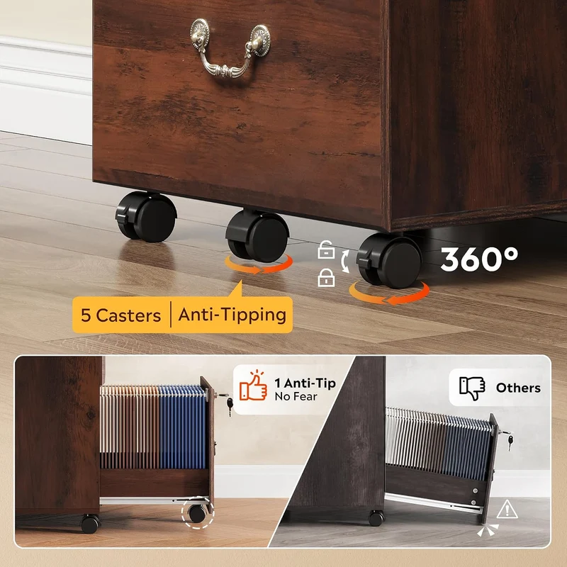 DEVAISE 2 Drawer File Cabinet, Mobile File Cabinet with Lock, Brown Oak | Wood Filing Cabinet for Under Desk for Home Office, Rolling Printer Stand for Office Storage, 360° Lockable Casters