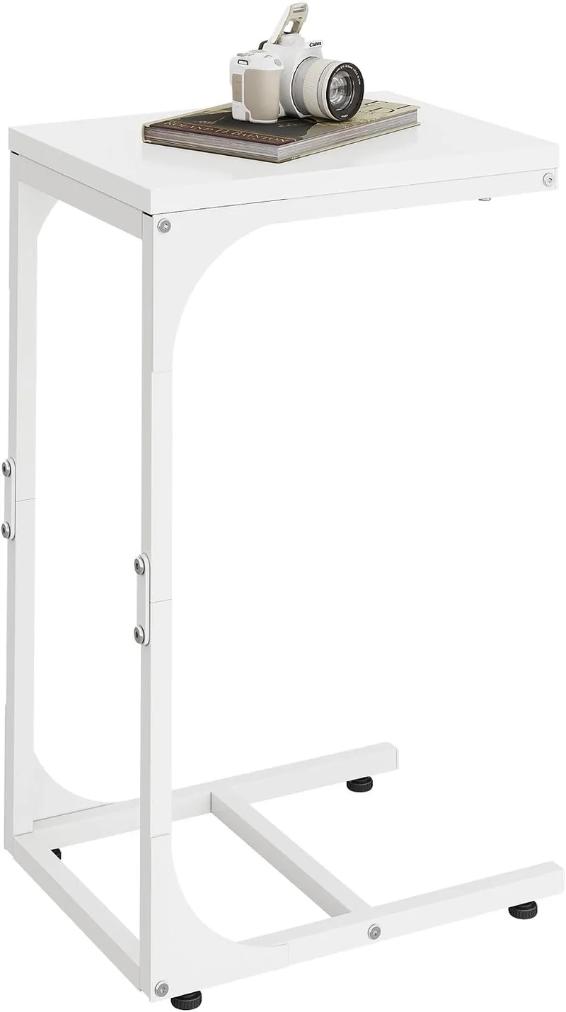 WLIVE C Shaped End Table, Small Couch Side Tables with Metal Frame that Slide Under, Sofa Table TV Tray for Living Room, Bedroom