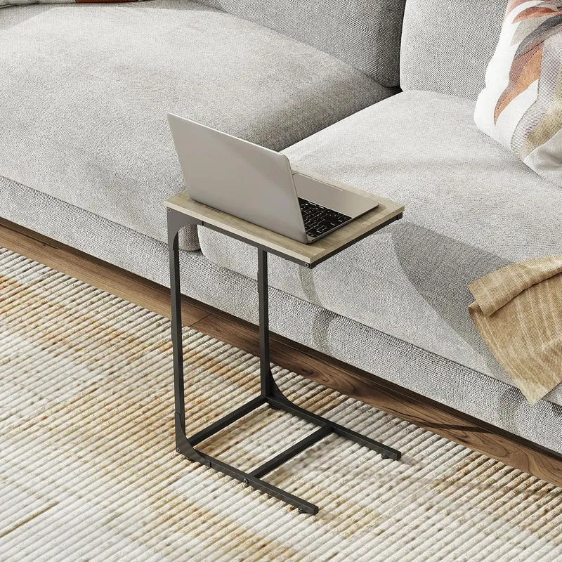 WLIVE C Shaped End Table, Small Couch Side Tables with Metal Frame that Slide Under, Sofa Table TV Tray for Living Room, Bedroom