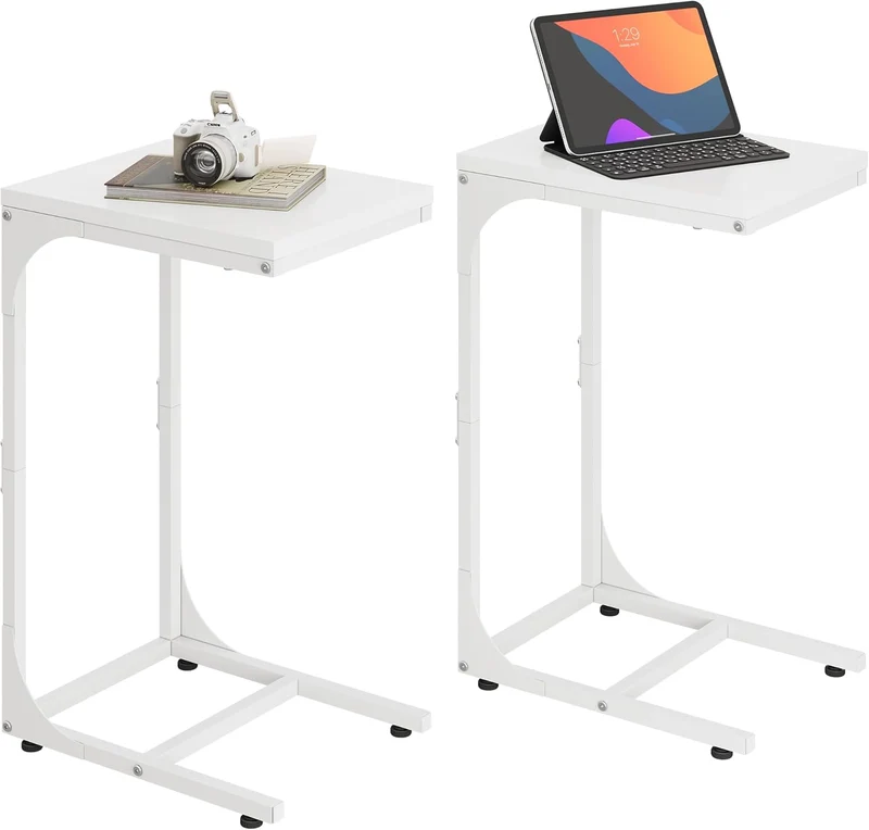 WLIVE C Shaped End Table, Small Couch Side Tables with Metal Frame that Slide Under, Sofa Table TV Tray for Living Room, Bedroom