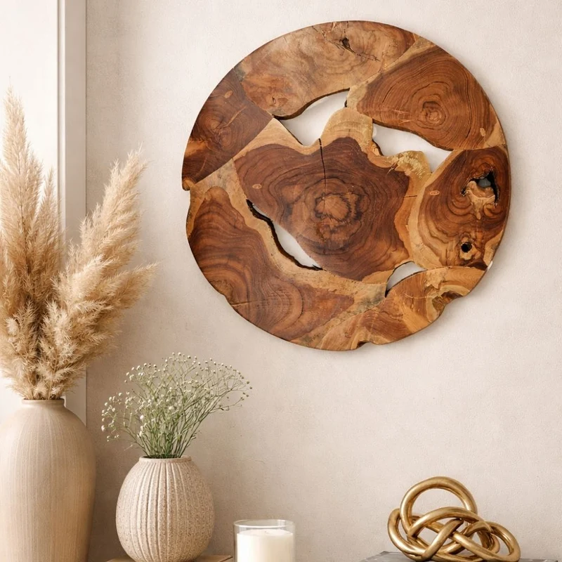 Wand-Deko aus Teakholz BAGIAN rund 40 cm Unikat Wandbild