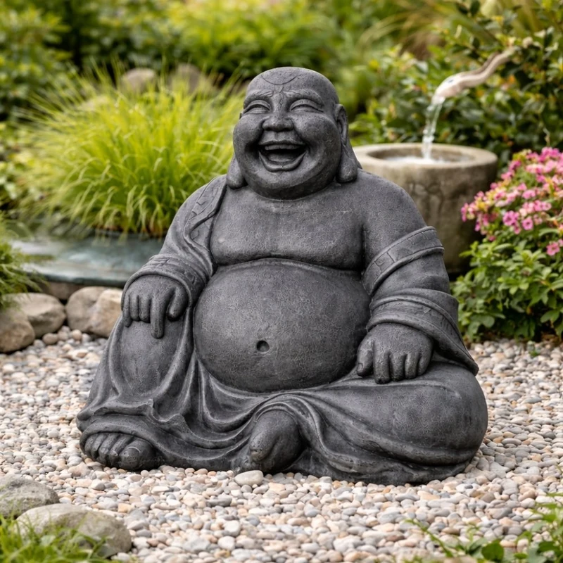 Dekorative Figur LUCKY BUDDHA 110cm Antik-Schwarz Garten Indoor