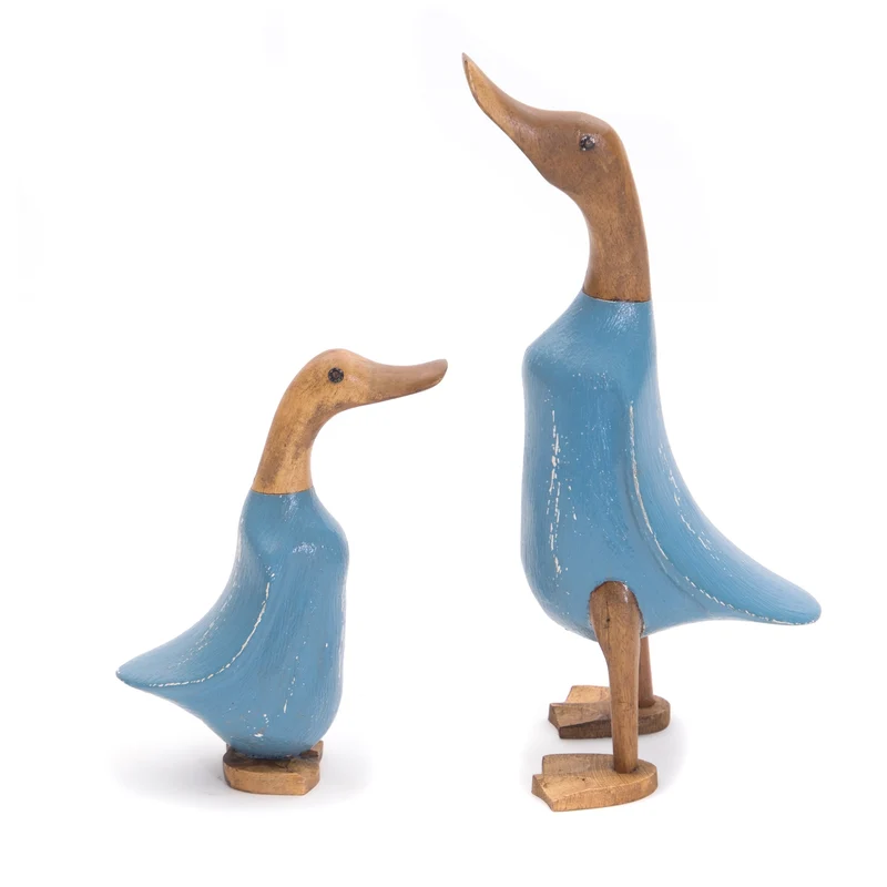 HOLZ ENTE "DUCK" | Mahagoni & Teakholz, 2-teilig | Deko Figur | Farbe: blau