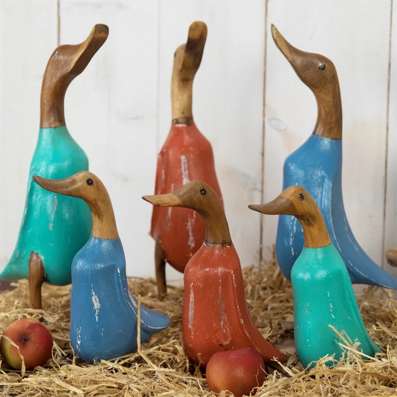 HOLZ ENTE "DUCK" | Mahagoni & Teakholz, 2-teilig | Deko Figur | Farbe: blau