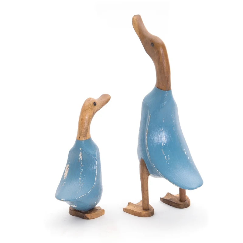 HOLZ ENTE "DUCK" | Mahagoni & Teakholz, 2-teilig | Deko Figur | Farbe: blau