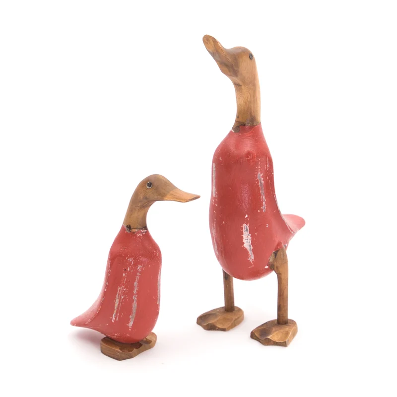 HOLZ ENTE "DUCK" | Mahagoni & Teakholz, 2-teilig | Deko Figur | Farbe: rot