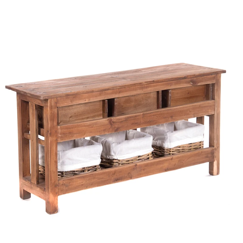 KOMMODE RANTAN | 98 cm, Massivholz | Sideboard mit Körben