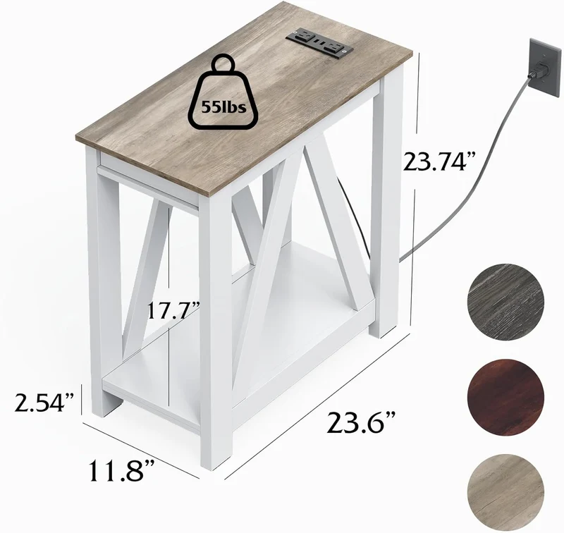WLIVE End Tables Living Room Set of 2 with Charging Station, Sofa Side Tables with Open Storage Shelf, Slim Farmhouse End Table Sets