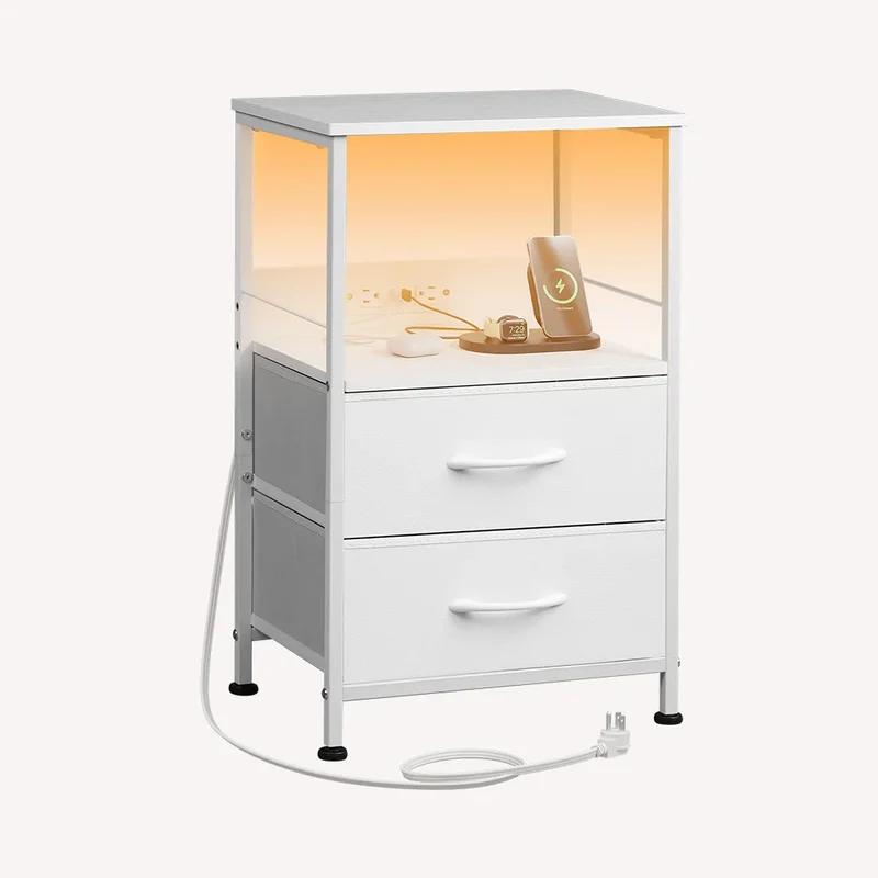 WLIVE 2-Drawer LED Storage Nightstand with Charging Station