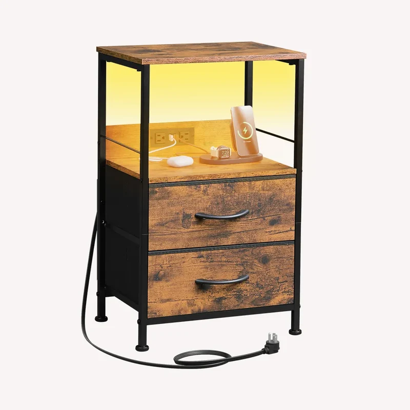 WLIVE 2-Drawer LED Storage Nightstand with Charging Station