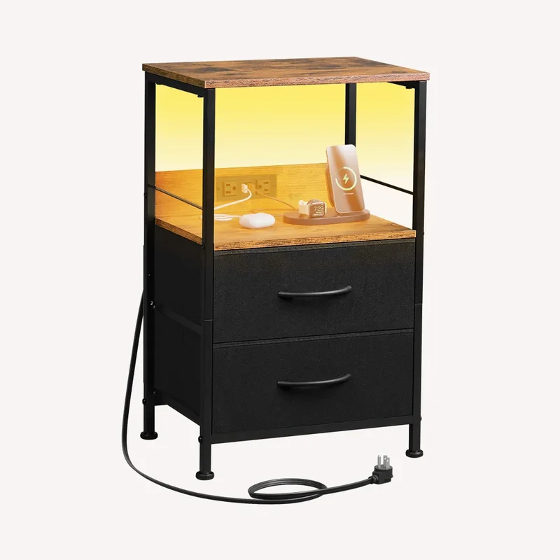 WLIVE 2-Drawer LED Storage Nightstand with Charging Station