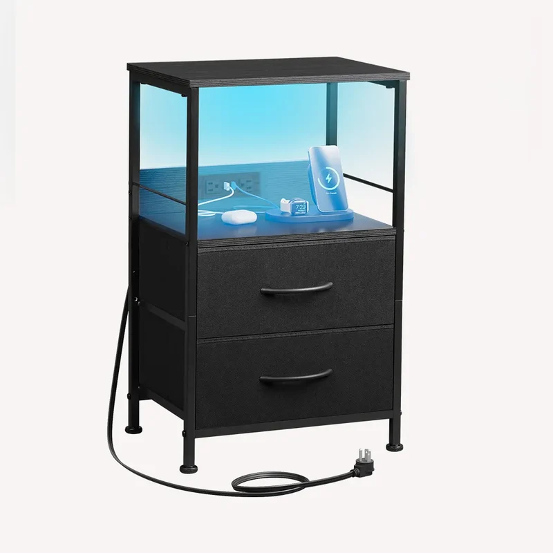 WLIVE 2-Drawer LED Storage Nightstand with Charging Station