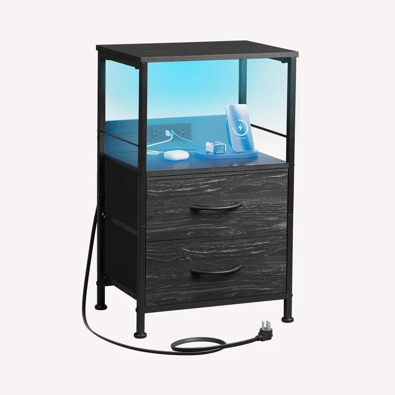 WLIVE 2-Drawer LED Storage Nightstand with Charging Station
