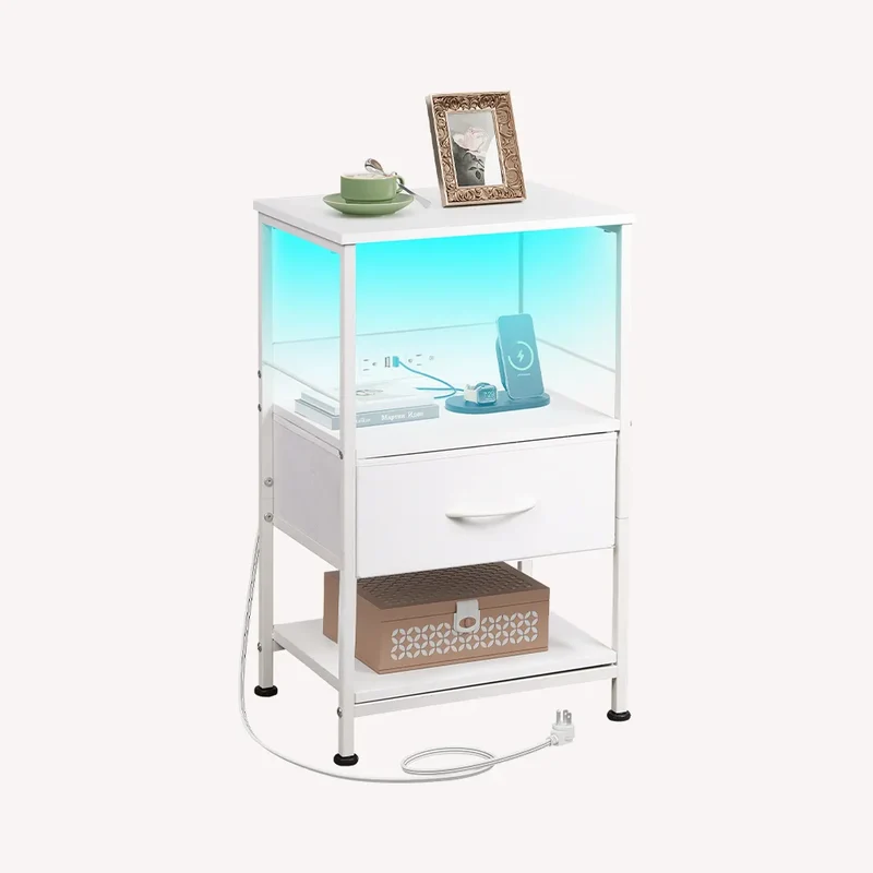 WLIVE 3-Tier LED Storage Nightstand with Charging Station (25.2 in. H)