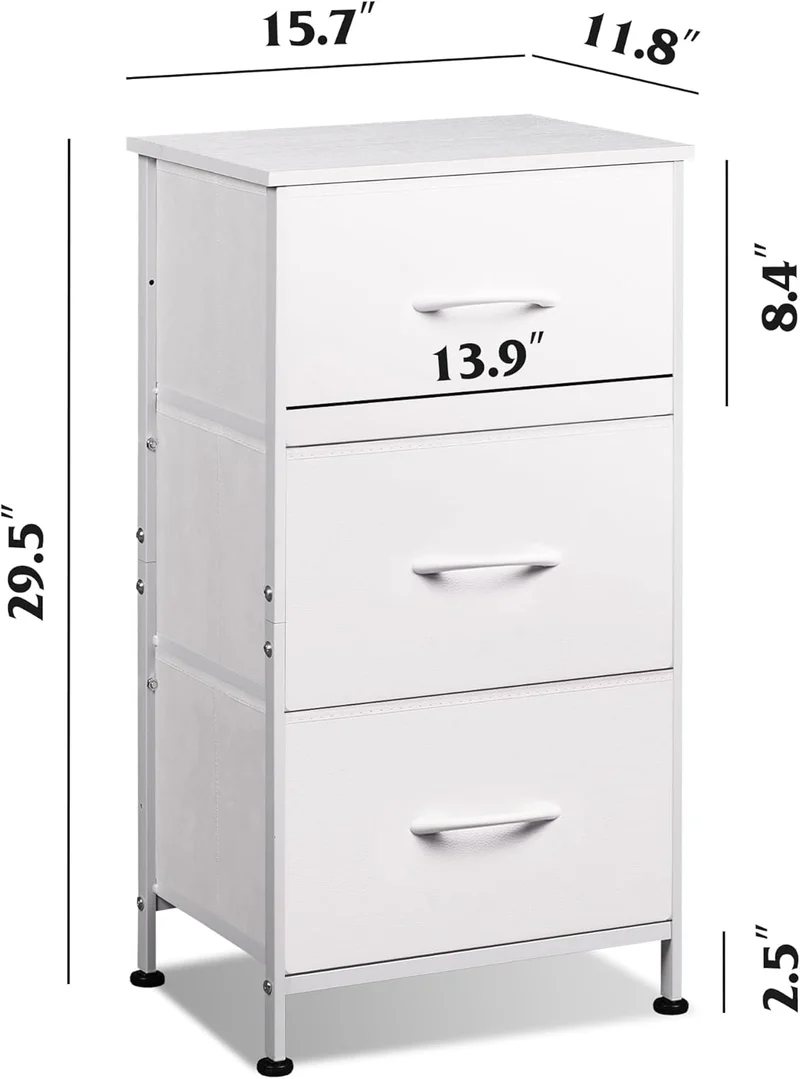 WLIVE Minimalist 3-Drawer Fabric Storage Nightstand