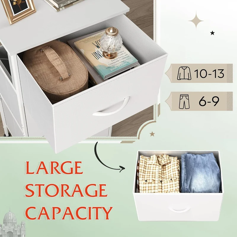 WLIVE Minimalist 3-Drawer Fabric Storage Nightstand