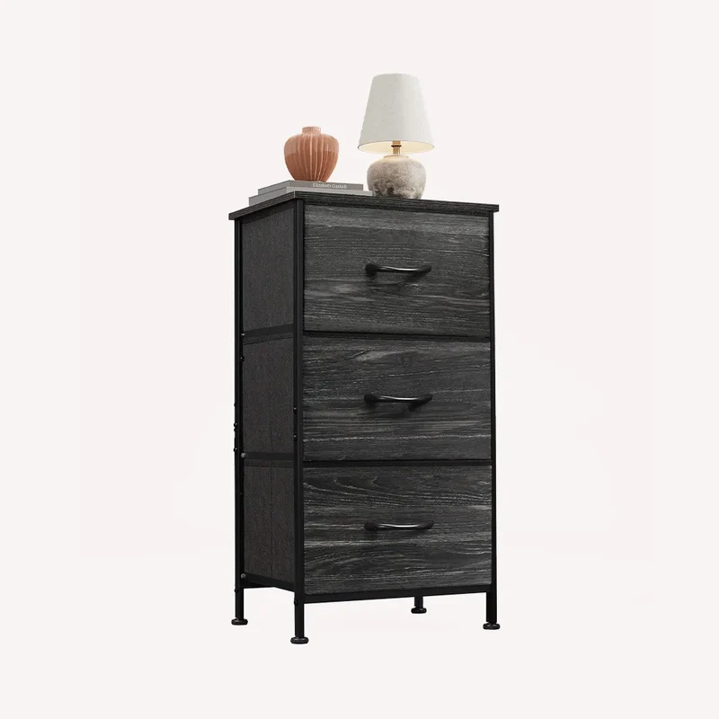 WLIVE Minimalist 3-Drawer Fabric Storage Nightstand