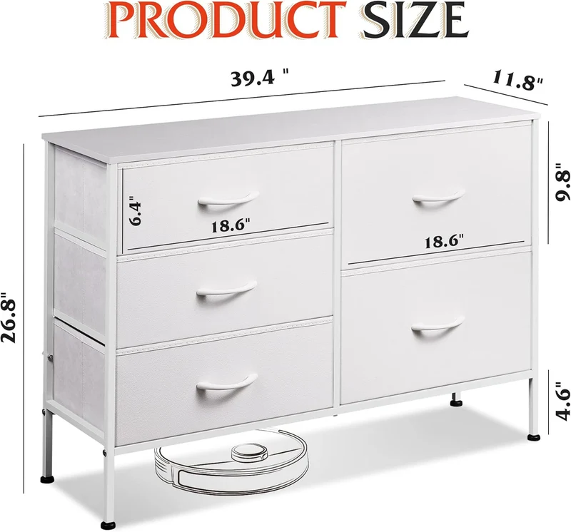 WLIVE Minimalist Fabric 5-Drawer Large Storage Dresser
