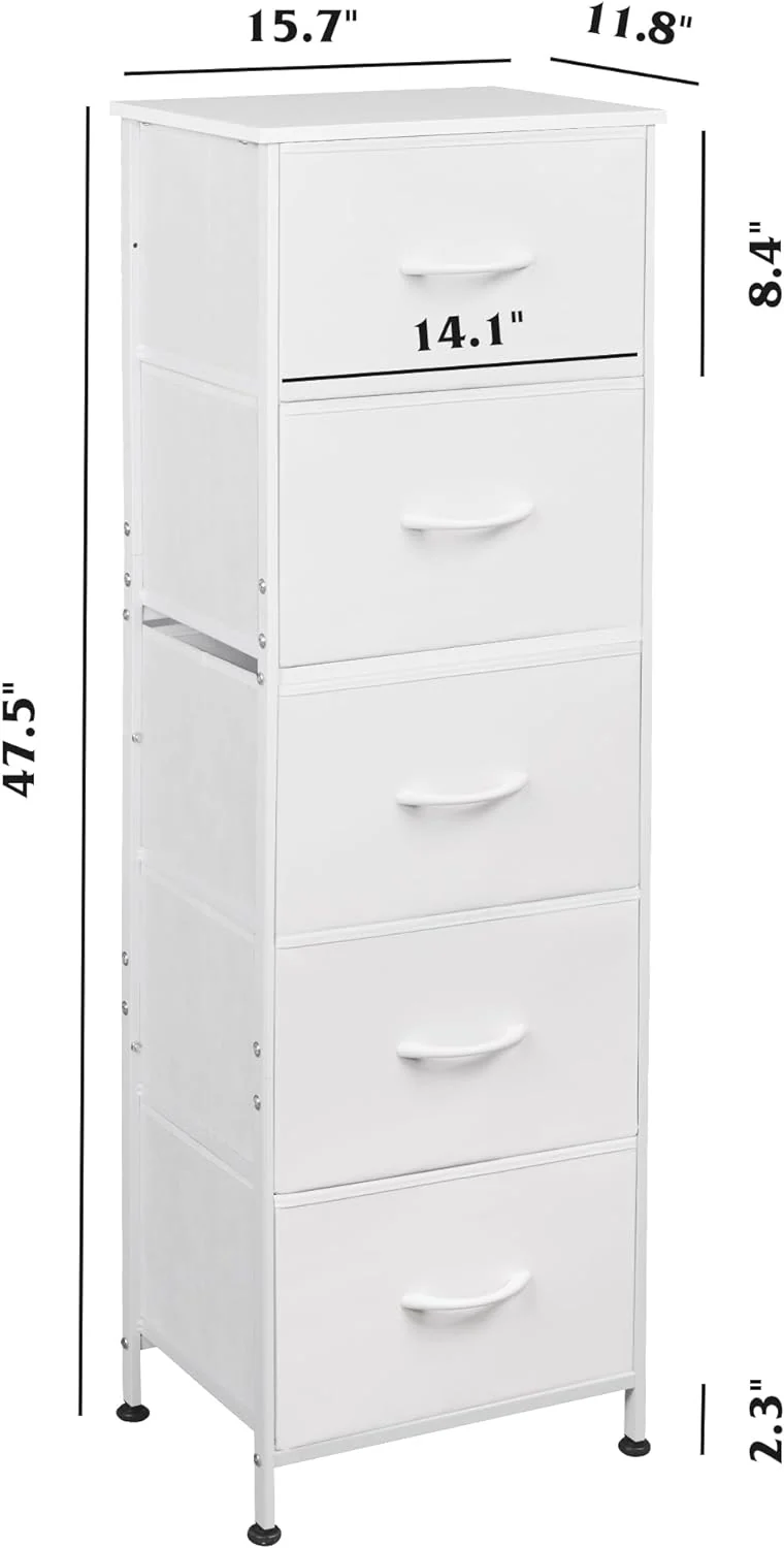 WLIVE Minimalist Tall 5-Drawer Fabric Dresser Chest