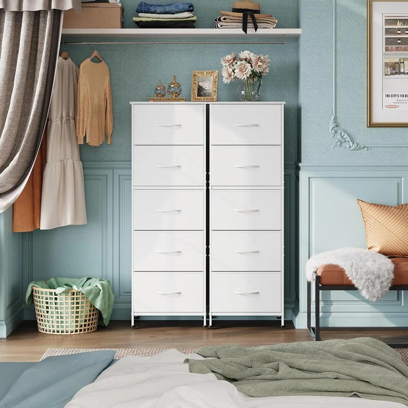 WLIVE Minimalist Tall 5-Drawer Fabric Dresser Chest