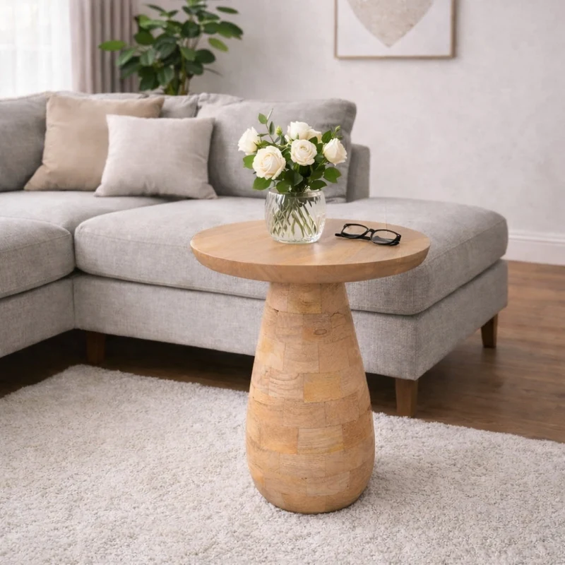 Massivholz Beistelltisch KITAR-G 45cm Mangoholz natural Pflanzhocker