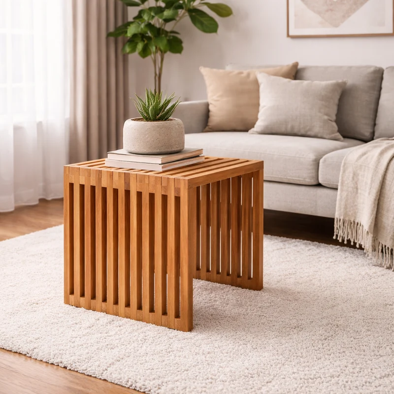 Natürlicher Beistelltisch LINETA 40cm Teakholz In-/Outdoor