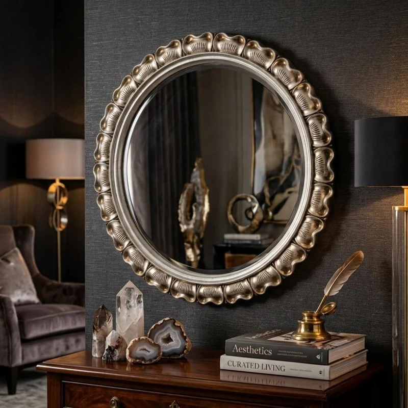 Moderner Wandspiegel AINA 70cm silber-antik Akzentspiegel