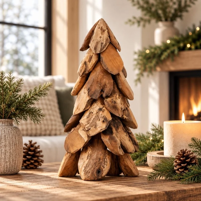 Teak-Baum CEMARA 80cm Handgefertigte Teakholz Deko Tannenbaum