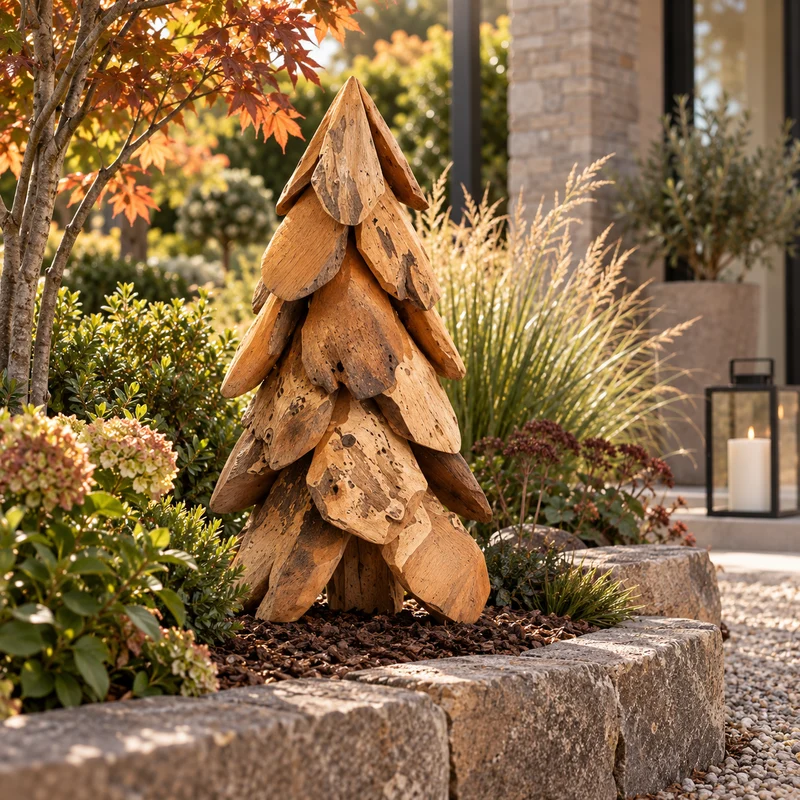 Teak-Baum CEMARA 40cm Handgefertigte Teakholz Deko Tannenbaum