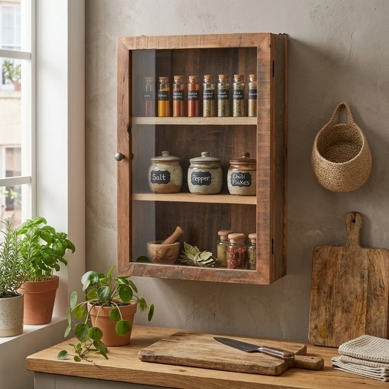 Altholz Wandschrank MURO Glastür 40cm Vitrine Gewürzschrank