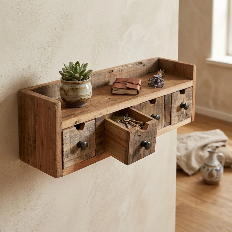 Altholz-Regal DARA 45cm 4 Schubladen Unikat Recyceltes Holz