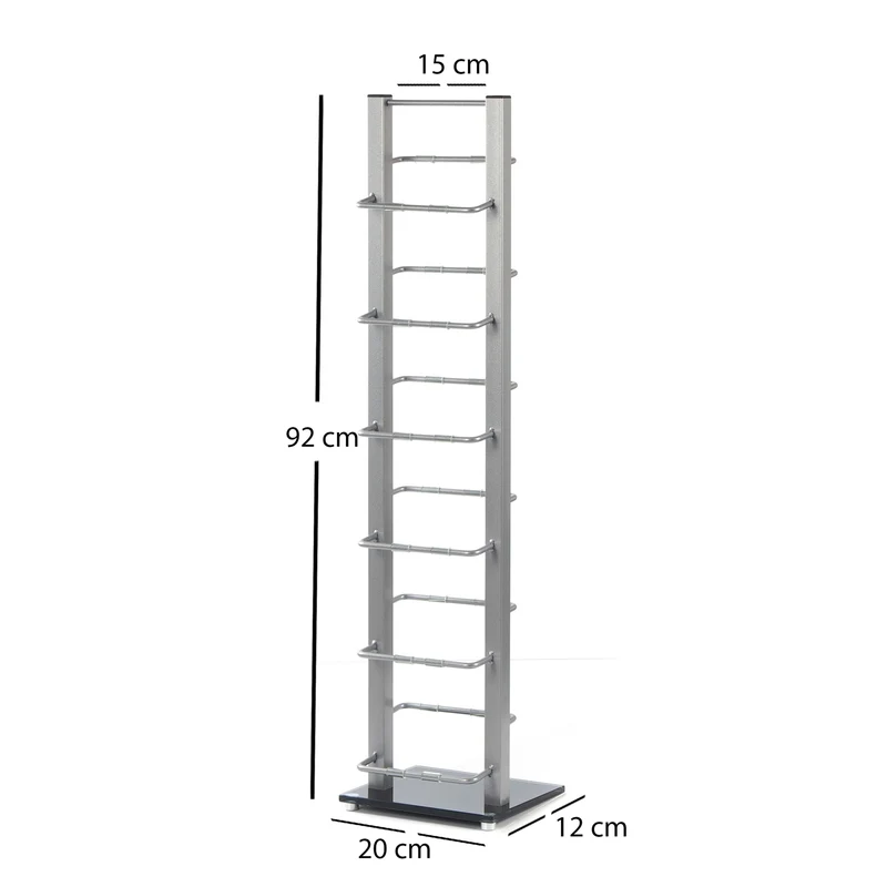 DESIGN CD STÄNDER TOWER 92 | silber, 92cm, Metal & Glas | für 85 CDs
