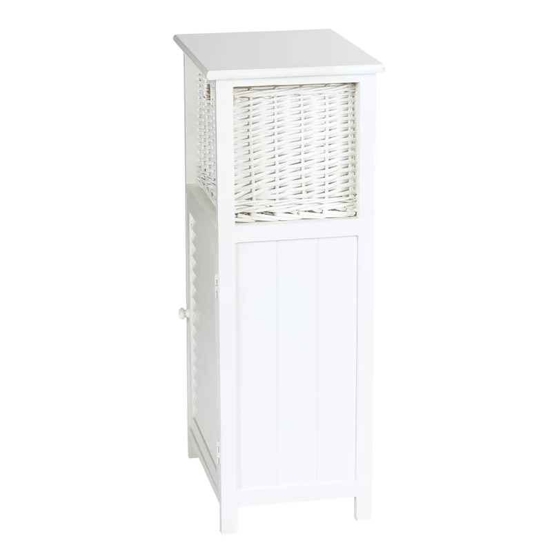 BADSCHRANK "KORG" | Mahagoni Holz, 1 Rattan Korb | Bad Kommode