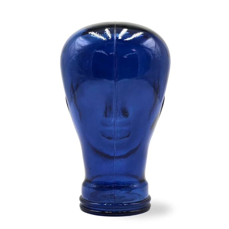 Glas KOPFHÖRERSTÄNDER transparent + satin | 29cm Glaskopf Skulptur | Farbe: T09 marineblau