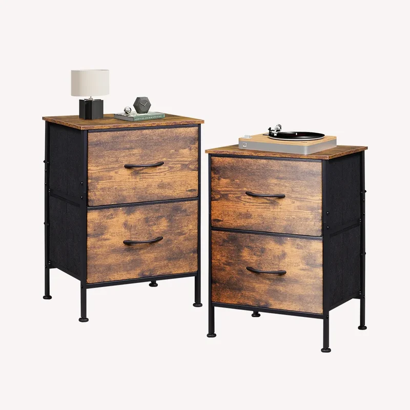 WLIVE Minimalist Small Fabric 2-Drawer Nightstands (Set of 2)