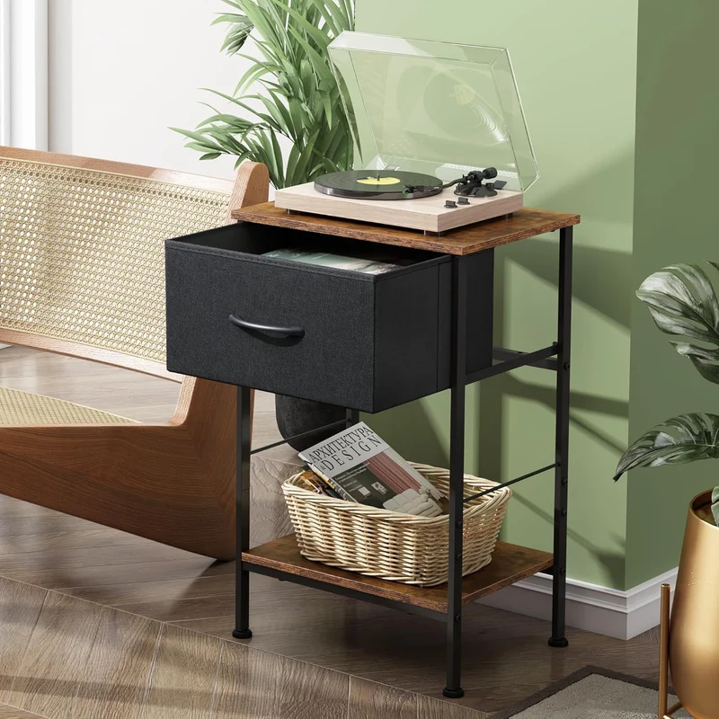 WLIVE Minimalist 1-Drawer Fabric Storage Nightstand (Set of 2)