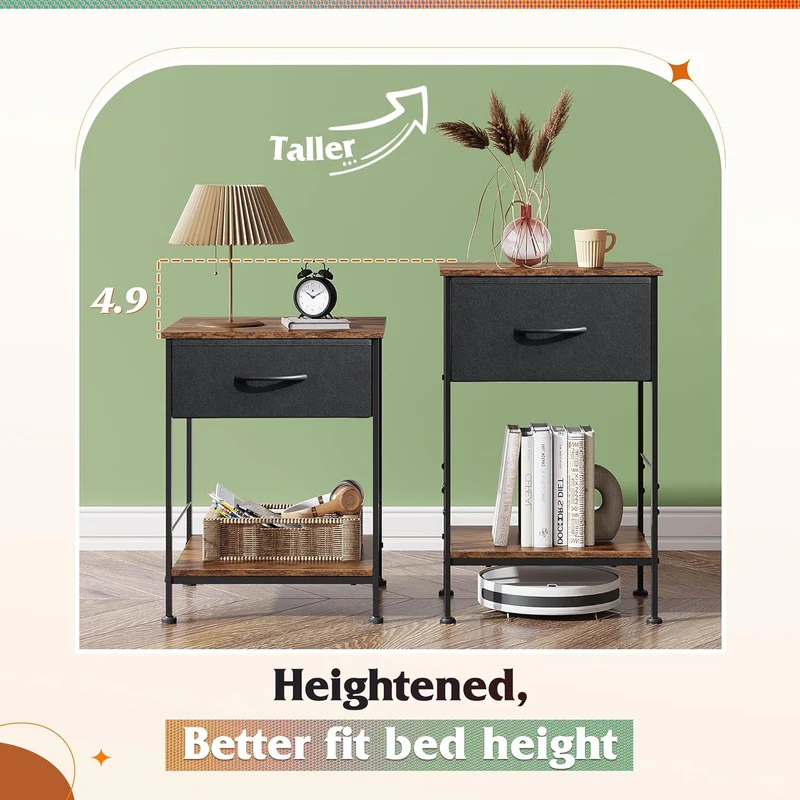 WLIVE Minimalist 1-Drawer Fabric Storage Nightstand (Set of 2)