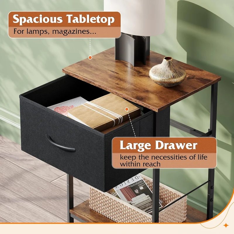 WLIVE Minimalist 1-Drawer Fabric Storage Nightstand (Set of 2)