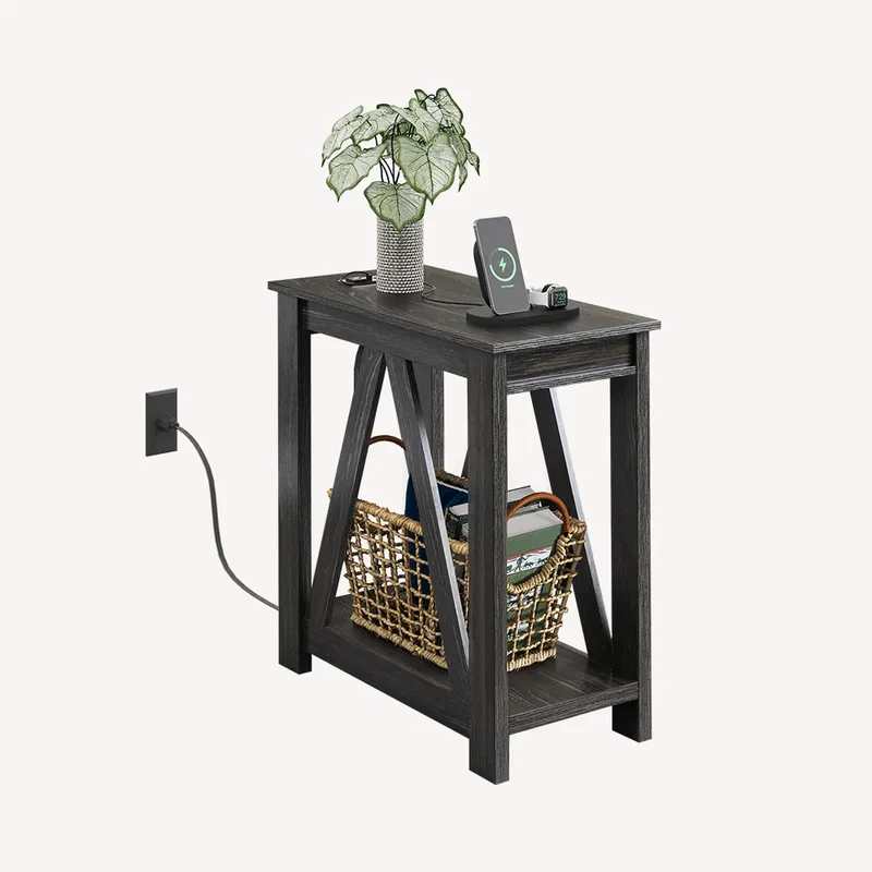 WLIVE Farmhouse Narrow 2-Tier Side Table with Charging Station