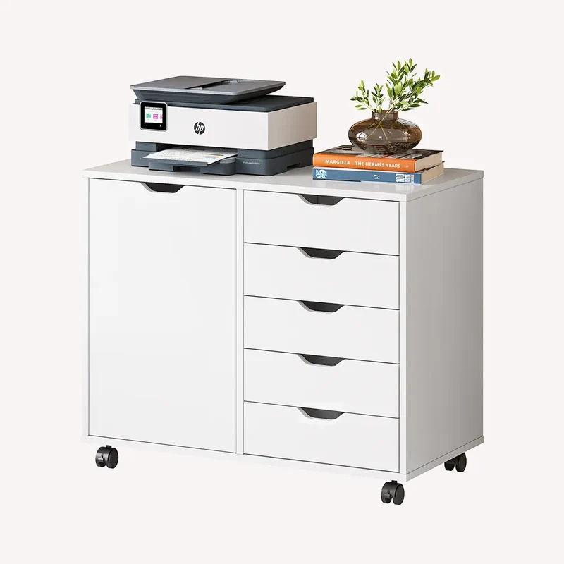 DEVAISE 5-Drawer Wood Mobile Storage Cabinet with Door