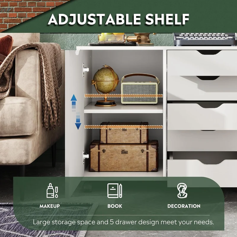 DEVAISE 5-Drawer Wood Mobile Storage Cabinet with Door