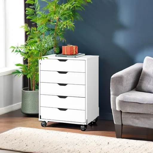 DEVAISE 5-Drawer Modern Wood Storage Dresser & File Cabinet