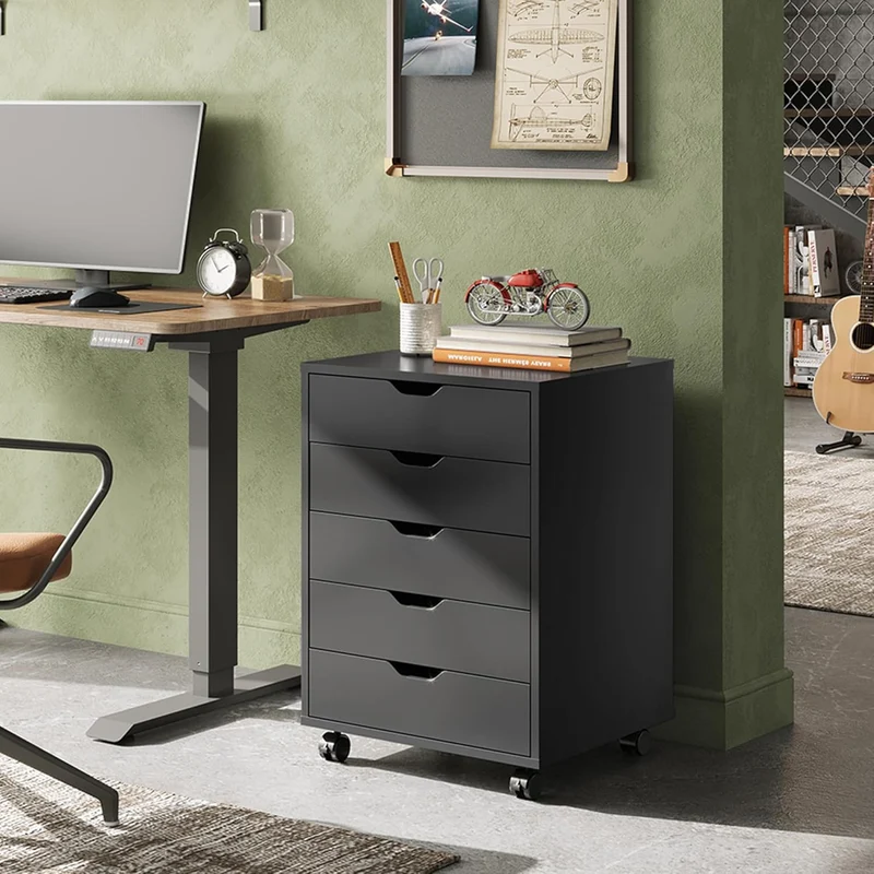 DEVAISE 5-Drawer Modern Wood Storage Dresser & File Cabinet