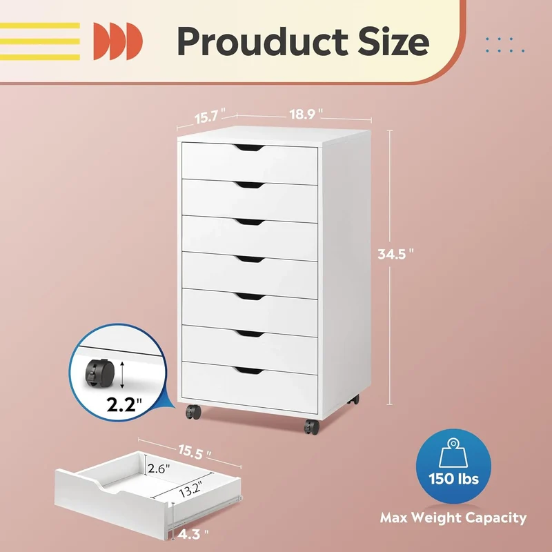 DEVAISE 7-Drawer Modern Wood Storage Dresser & File Cabinet