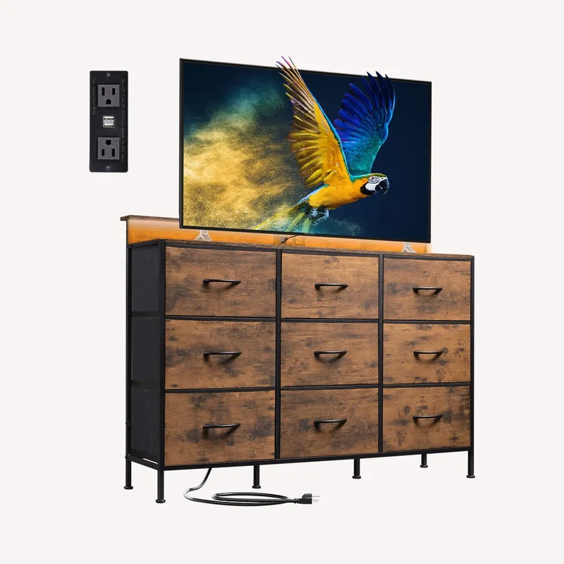 WLIVE Minimalist 9-Drawer LED Large Storage Fabric Dresser TV Stand