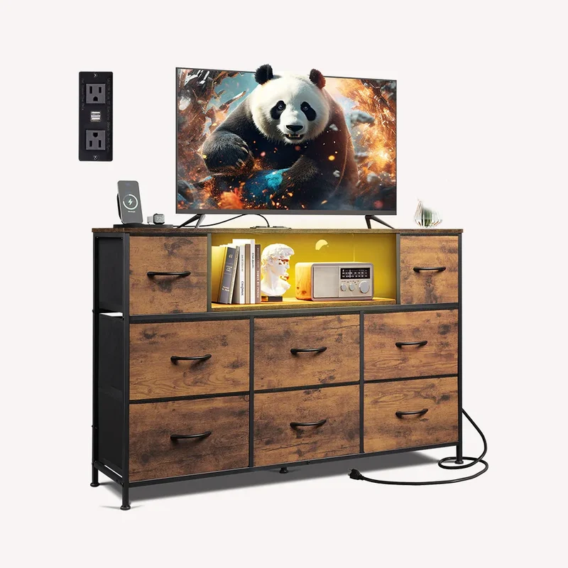 WLIVE Minimalist White 8-Drawer Display Fabric Dresser TV Stand