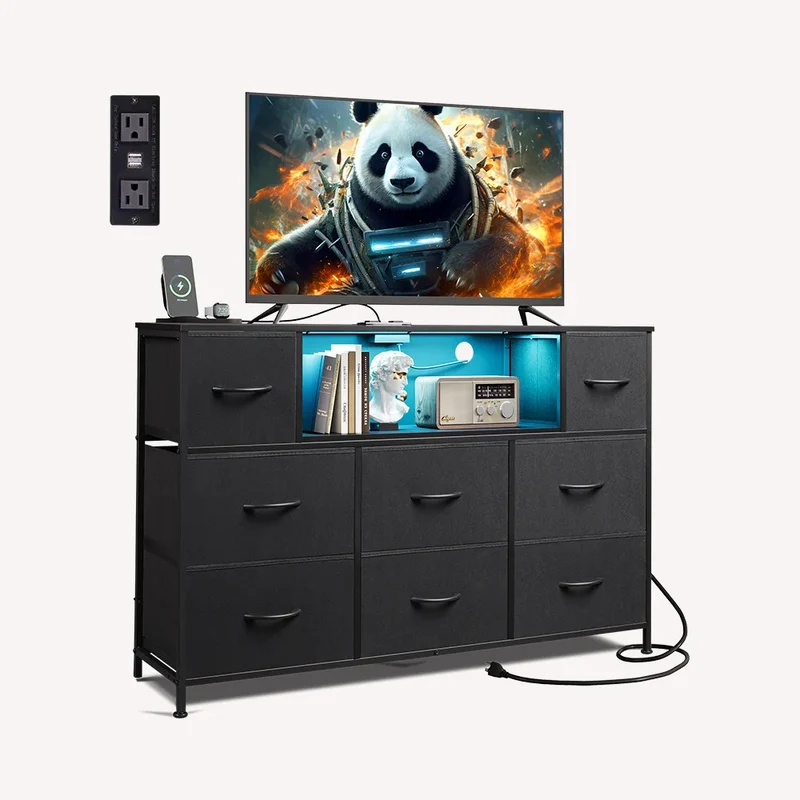 WLIVE Minimalist White 8-Drawer Display Fabric Dresser TV Stand